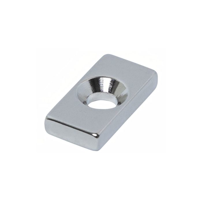Неодимовый магнит прямоугольник 20×10×3 мм с зенковкой 6,5/3 мм (~3 кг)