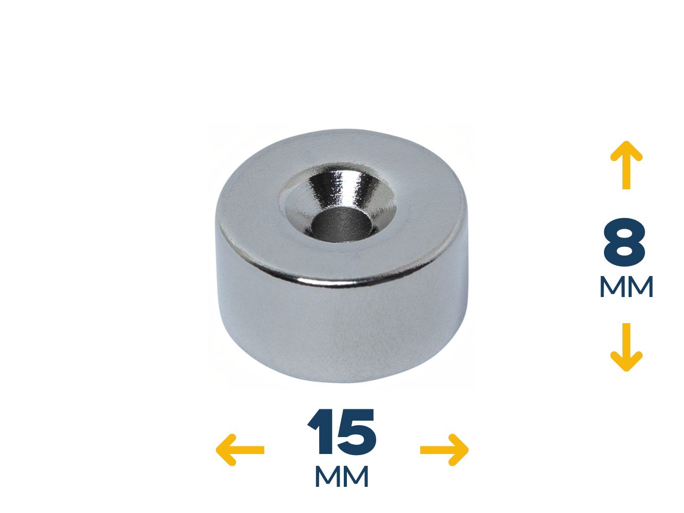 Неодимовый магнитный диск 15×8 мм с зенковкой 7/3,5 мм (~5,8 кг)